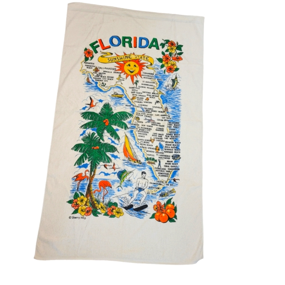 Vintage Florida state map beach towel